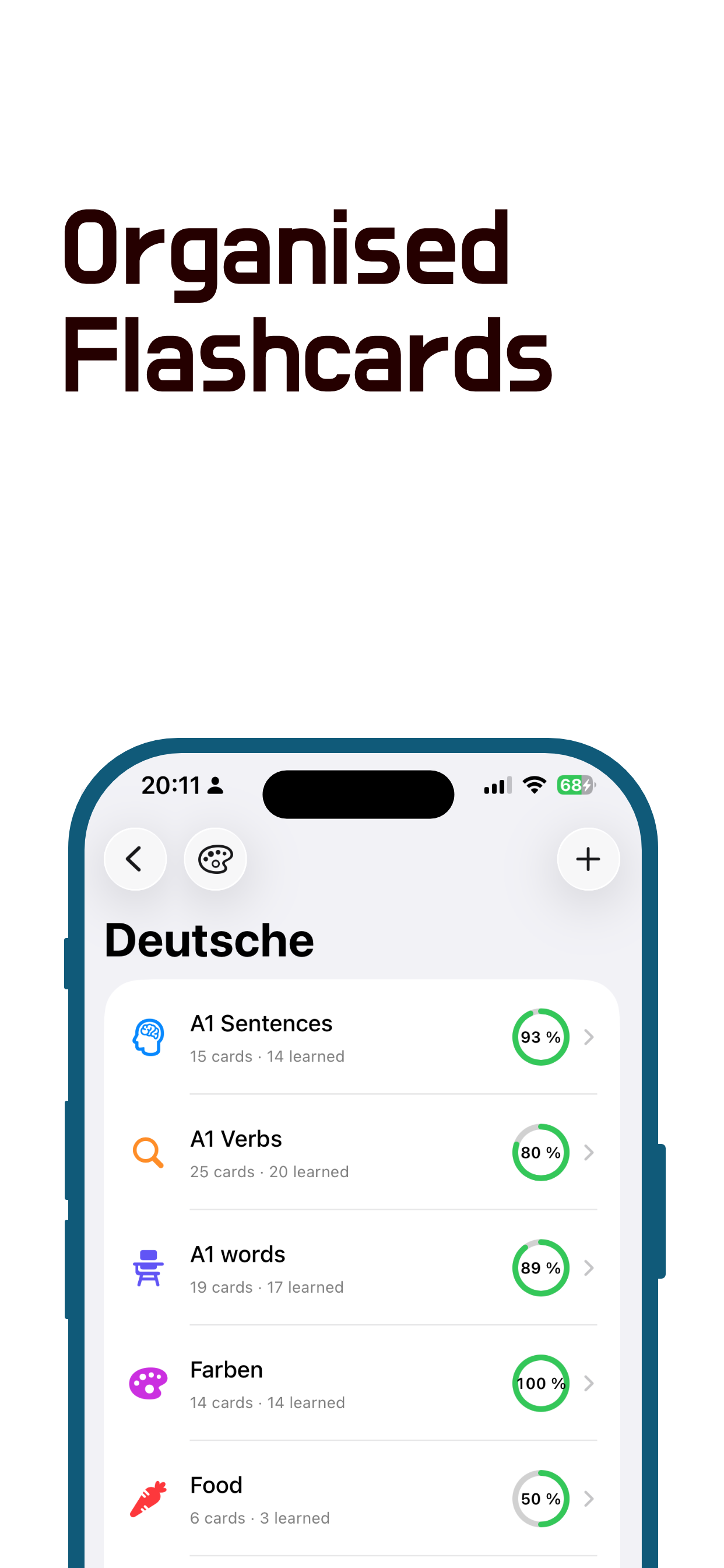 Organised flashcard folders and decks