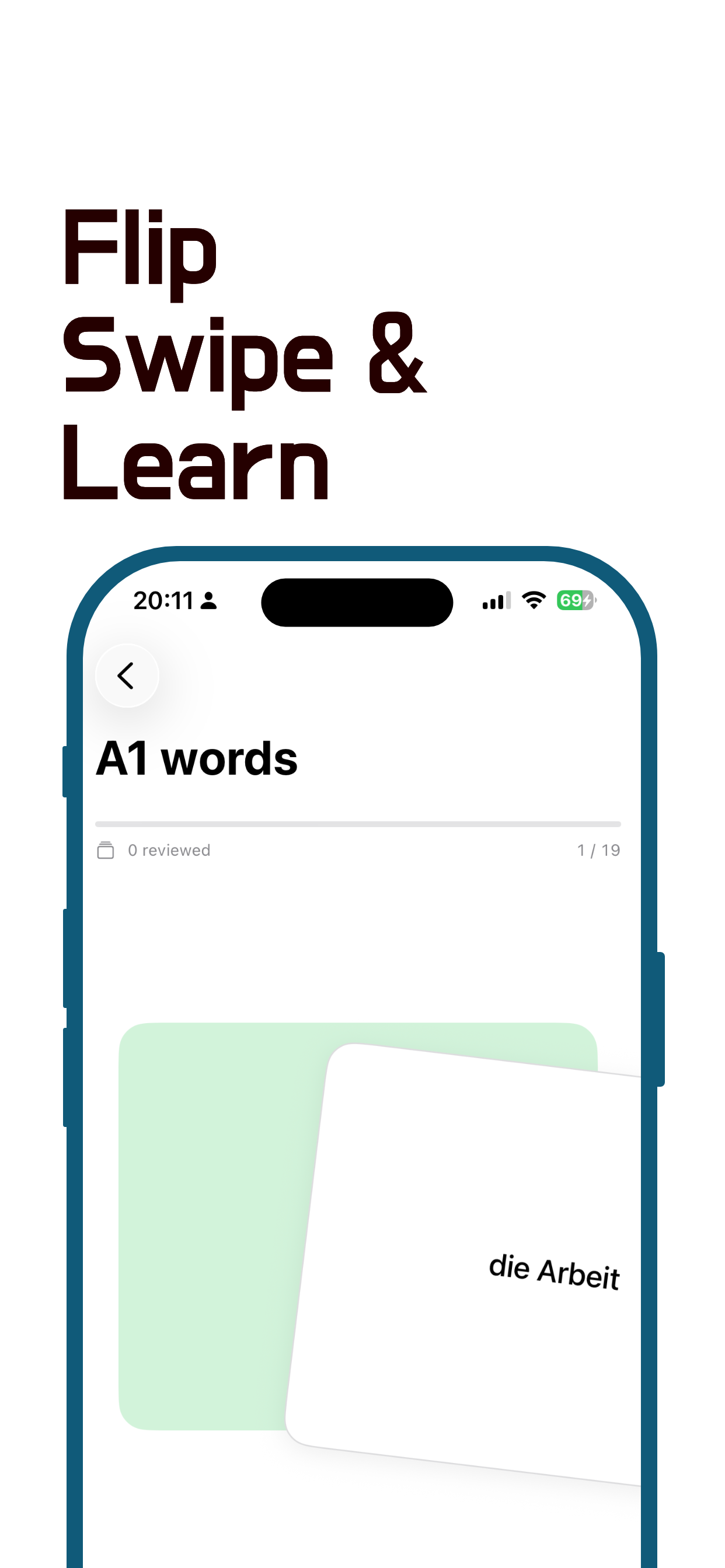 Flip, swipe, and learn study session